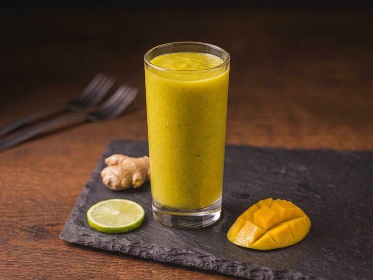 Ketaco green smoothie with mango, spinach, ginger and lime